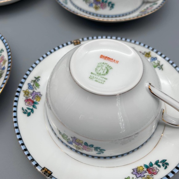 Vintage Noritake “Sheridan” Flat Cup & Saucer Sets 4 - Picture 4 of 9